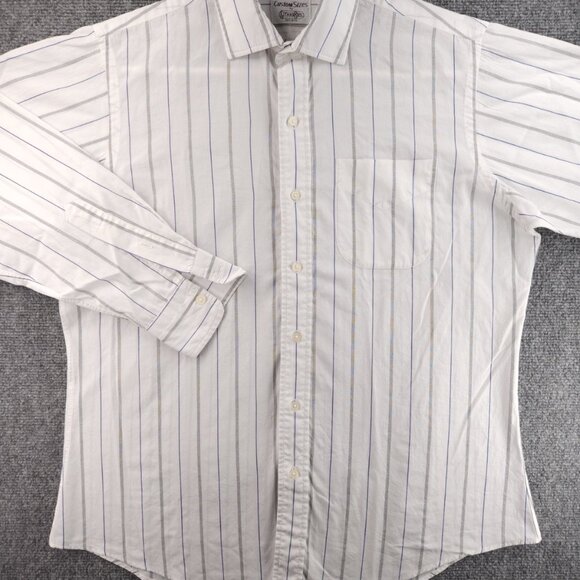 Gitman Bros Lightweight White Gray Blue Cotton Polyester Men 15.5 32 USA Striped - Picture 2 of 16